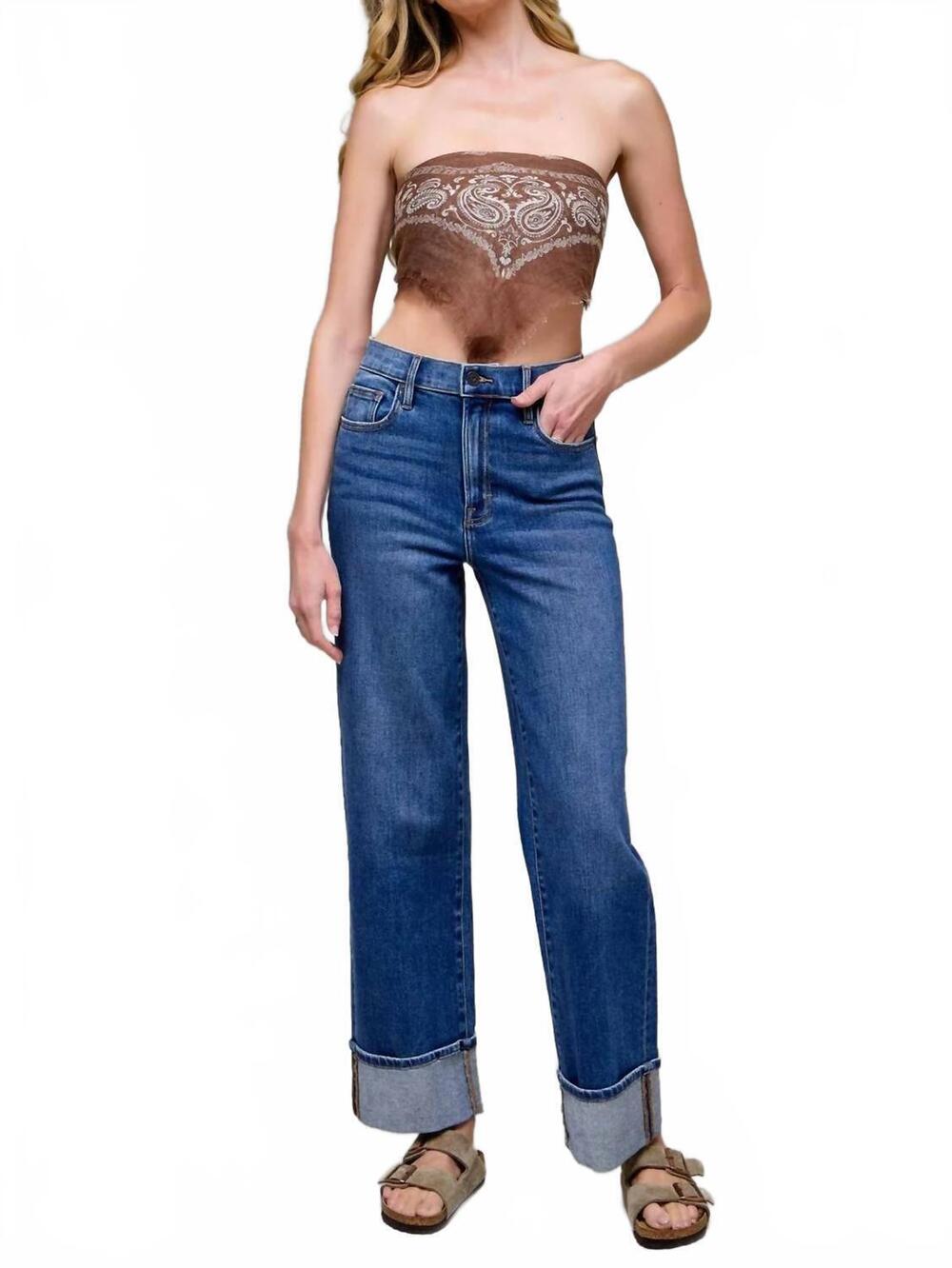 NEW HIDDEN dad cuffed stretch jean in dark wash